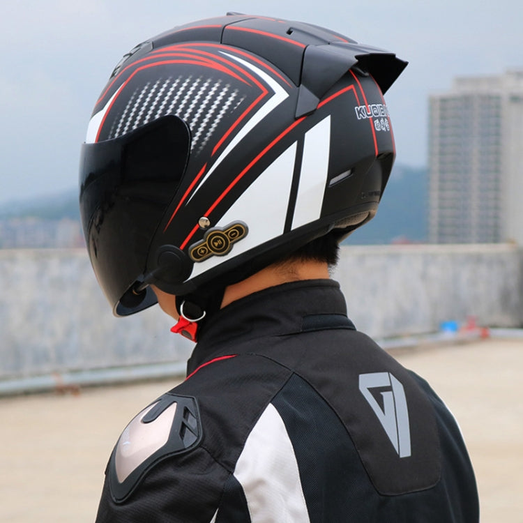 KUQIBAO Motorcycle Smart Bluetooth Sun Protection Double Lens Safety Helmet, Size: XXL(Bright Black+Black Tail) - Helmets by KUQIBAO | Online Shopping UK | buy2fix