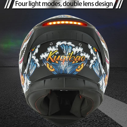 KUQIBAO Motorcycle Dual Lens Anti-Fog Helmet With LED Light, Size: XXL(Matte Black Wake Lion) - Helmets by KUQIBAO | Online Shopping UK | buy2fix