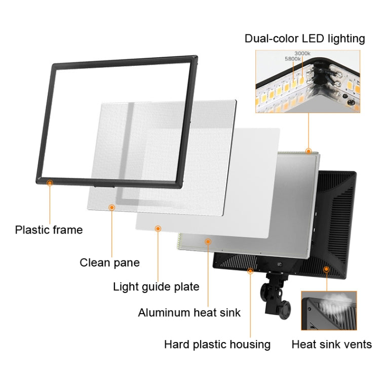 Pixel P50 Dual Color Temperature Flat Panel Fill Light 45W Soft Outdoor Shooting Fill Light For Straight Photography(Lamp+UK Plug Adapter) -  by Pixel | Online Shopping UK | buy2fix