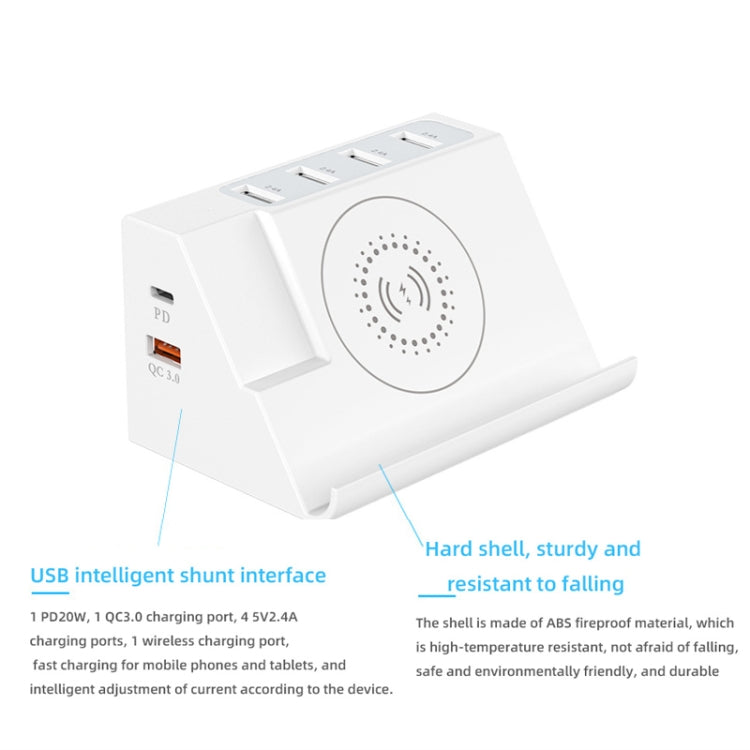 PD 20W +QC 3.0 Wireless Charging+6 Ports Multi-function Charger(EU Plug) - Multifunction Charger by buy2fix | Online Shopping UK | buy2fix