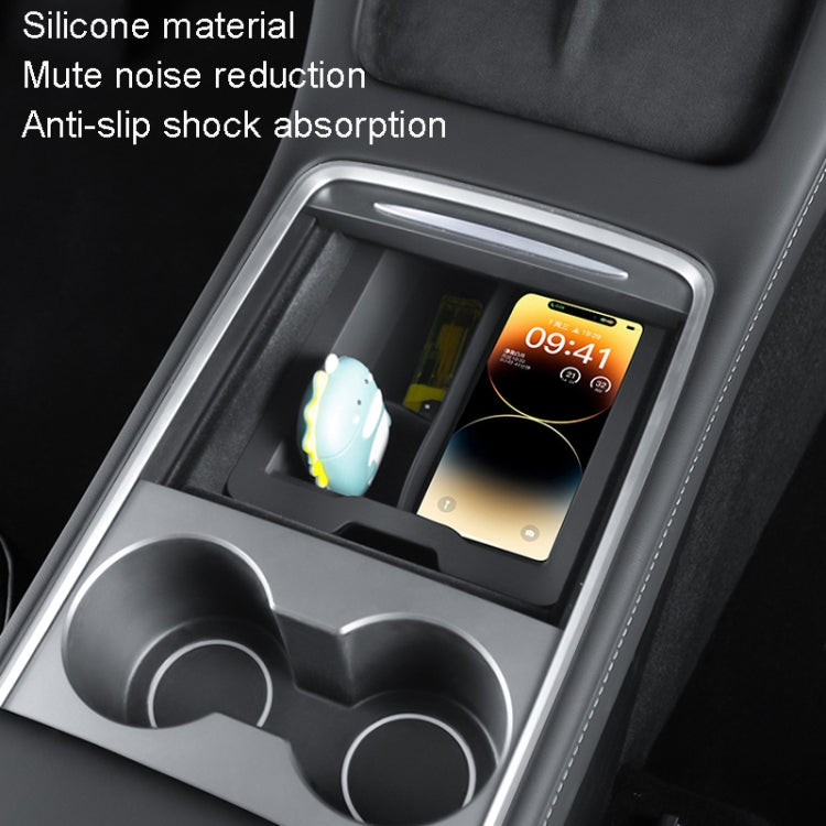 For Tesla Model 3 / Y Silicone Double Layer Storage Small Ice Box, Style: Rear Center No Separation (Black) - Stowing Tidying by buy2fix | Online Shopping UK | buy2fix