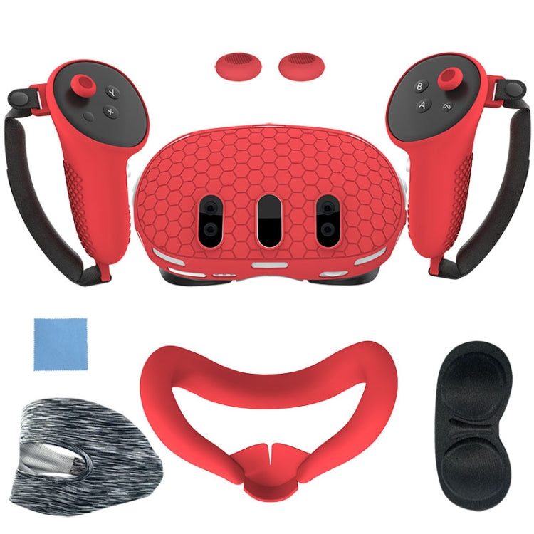 For Meta Quest 3 7-In-1 Silicone Protective Case Dust-Proof And Drop-Proof VR Accessories(Red) - VR Accessories by buy2fix | Online Shopping UK | buy2fix