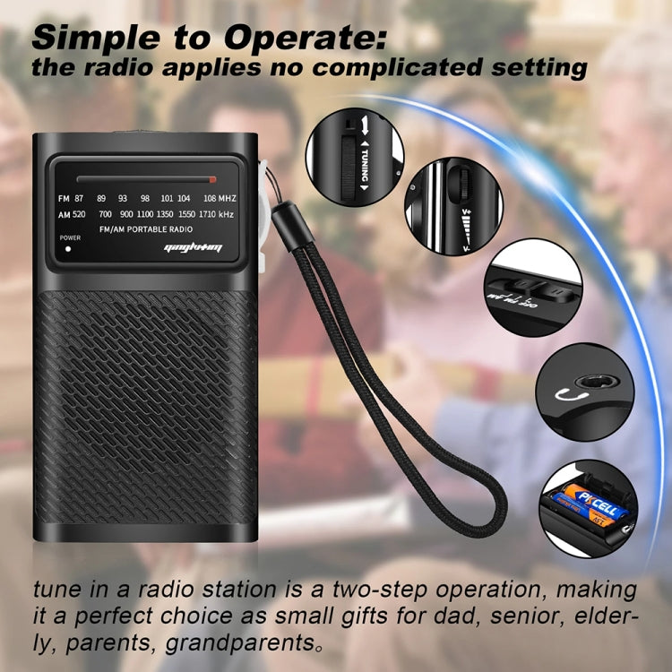 J-180 Portable Pointer FM/AM Two-Band Radios With Carrying Clip, Style: Regular Version(Black) - Radio Player by buy2fix | Online Shopping UK | buy2fix