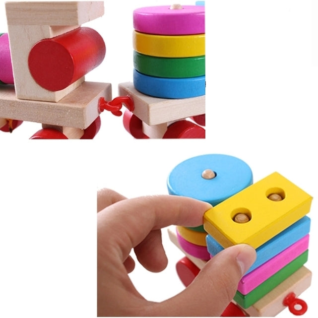 Wooden Train Shape Building Blocks Toy Baby Early Learning Training Toy - Math Toys by buy2fix | Online Shopping UK | buy2fix