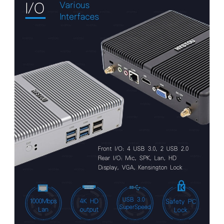 HYSTOU H2 Windows / Linux System Mini PC, Intel Core I3-7167U Dual Core Four Threads up to 2.80GHz, Support mSATA 3.0, 8GB RAM DDR4 + 256GB SSD (Black) - Windows Mini PCs by HYSTOU | Online Shopping UK | buy2fix