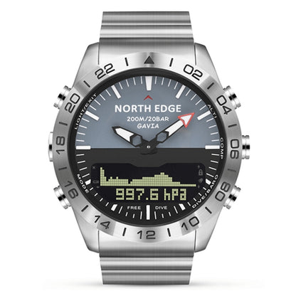 North Edge GAVIA Men Outdoor Sport 50m Waterproof Smart Digital Watch Diving Watch, Support Barometer & Pedometer(Silver) - Sport Watches by NORTH EDGE | Online Shopping UK | buy2fix