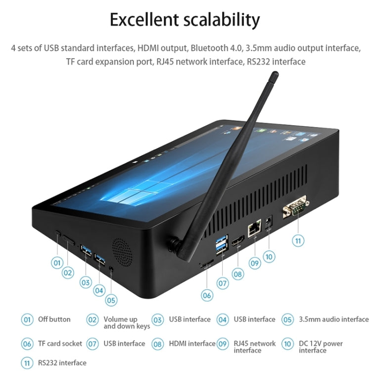 PiPo H10PRO All-in-One Mini PC, 10.1 inch, 16GB+128GB+512GB, Windows 10 Intel Celeron J4125 Quad Core up to 2.7GHz, Support WiFi & BT & TF Card & HDMI & RJ45, US Plug (Black) - PiPO by PiPo | Online Shopping UK | buy2fix