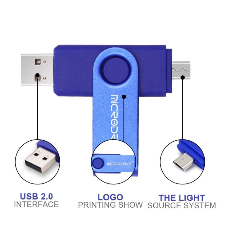 MicroDrive 64GB USB 2.0 Phone and Computer Dual-use Rotary OTG Metal U Disk (Blue) - USB Flash Drives by MicroDrive | Online Shopping UK | buy2fix