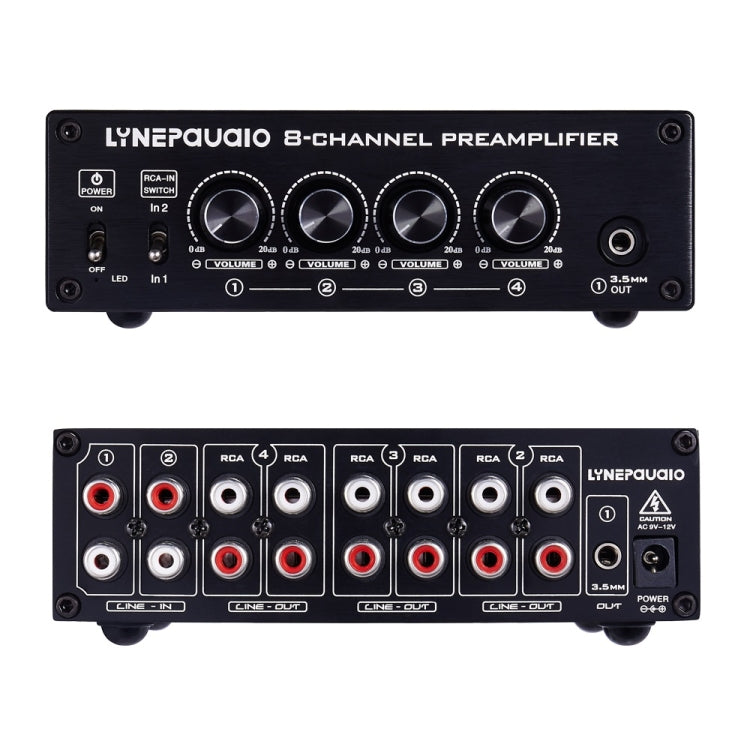 LINEPAUDIO B981 Pro 8-ch Pre-amplifier Speaker Distributor Switcher Speaker Comparator, Signal Booster with Volume Control & Earphone / Monitor Function (Black) - Consumer Electronics by buy2fix | Online Shopping UK | buy2fix